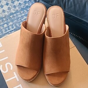 JustFab Cognac Suede Open-Toe Mule Slides